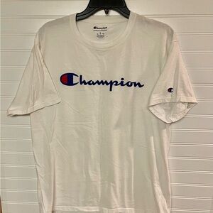 Champion Script Men's XL T-shirt Logo Graphic White Men’s Retro EUC